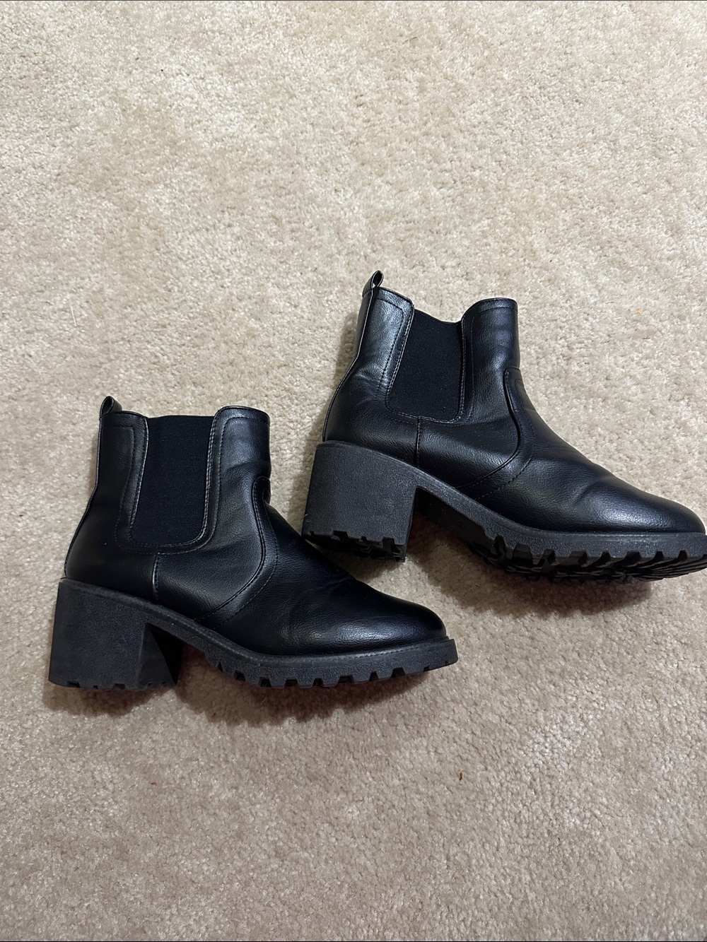 Forever 21 Black Lug Sole Chelsea Booties